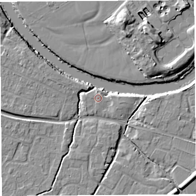Shaded relief map of the ground around HR26DR, computed from Environment Agency LiDAR. The ground here sits at about 51 m above sea level and falls 10 m across the surrounding 800 m. Surface water reaching this point runs off ground lying to the south-west, 1.1 m higher.