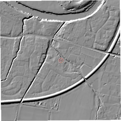 Shaded relief map of the ground around HR26ER, computed from Environment Agency LiDAR. The ground here sits at about 51 m above sea level and falls 12 m across the surrounding 800 m. Surface water reaching this point runs off ground lying to the south-west, 8.3 m higher.