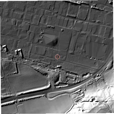 Shaded relief map of the ground around HR26NX, computed from Environment Agency LiDAR. The ground here sits at about 51 m above sea level and falls 66 m across the surrounding 800 m. Surface water reaching this point runs off ground lying to the south-south-west, 10.1 m higher.