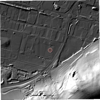 Shaded relief map of the ground around HR26RQ, computed from Environment Agency LiDAR. The ground here sits at about 51 m above sea level and falls 86 m across the surrounding 800 m. Surface water reaching this point runs off ground lying to the south-east, 82.8 m higher.