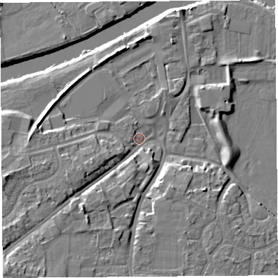 Shaded relief map of the ground around HR27JZ, computed from Environment Agency LiDAR. The ground here sits at about 51 m above sea level and falls 13 m across the surrounding 800 m. Surface water reaching this point runs off ground lying to the south-west, 10.2 m higher.