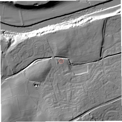 Shaded relief map of the ground around HR27ZP, computed from Environment Agency LiDAR. The ground here sits at about 68 m above sea level and falls 41 m across the surrounding 800 m. Surface water reaching this point runs off ground lying to the south-west, 22.6 m higher.
