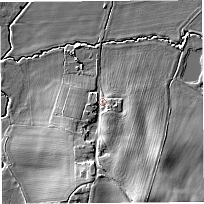 Shaded relief map of the ground around HR28DU, computed from Environment Agency LiDAR. The ground here sits at about 89 m above sea level and falls 19 m across the surrounding 800 m. Surface water reaching this point runs off ground lying to the south-south-east, 14.5 m higher.
