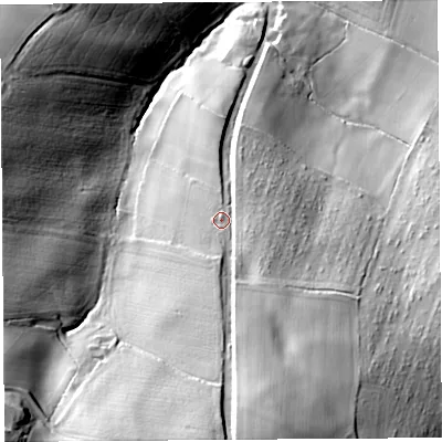 Shaded relief map of the ground around HR28QP, computed from Environment Agency LiDAR. The ground here sits at about 132 m above sea level and falls 77 m across the surrounding 800 m. Surface water reaching this point runs off ground lying to the south-south-east, 37.8 m higher.