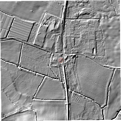 Shaded relief map of the ground around HR29AN, computed from Environment Agency LiDAR. The ground here sits at about 89 m above sea level and falls 13 m across the surrounding 800 m. Surface water reaching this point runs off ground lying to the south-west, 11.2 m higher.