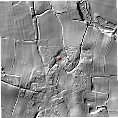Shaded relief map of the ground around HR29JU, computed from Environment Agency LiDAR. The ground here sits at about 66 m above sea level and falls 19 m across the surrounding 800 m. Surface water reaching this point runs off ground lying to the south-south-east, 10.7 m higher.