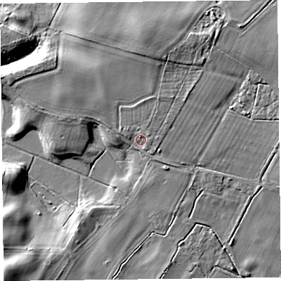 Shaded relief map of the ground around HR29LE, computed from Environment Agency LiDAR. The ground here sits at about 78 m above sea level and falls 17 m across the surrounding 800 m. Surface water reaching this point runs off ground lying to the east-north-east, 1.3 m higher.