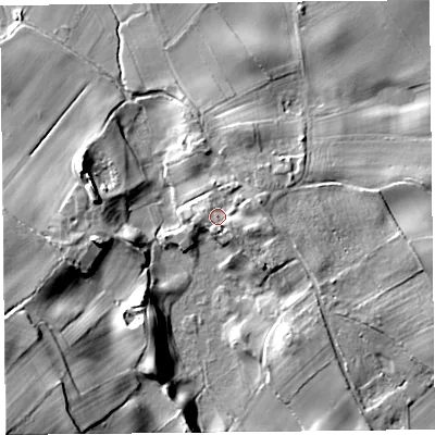 Shaded relief map of the ground around HR29PZ, computed from Environment Agency LiDAR. The ground here sits at about 85 m above sea level and falls 36 m across the surrounding 800 m. Surface water reaching this point runs off ground lying to the east-north-east, 3.6 m higher.