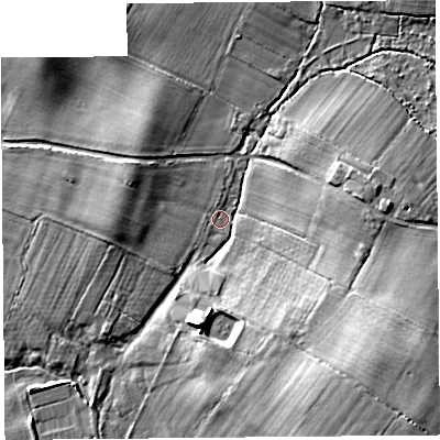 Shaded relief map of the ground around HR29QT, computed from Environment Agency LiDAR. The ground here sits at about 79 m above sea level and falls 13 m across the surrounding 800 m. Surface water reaching this point runs off ground lying to the south-east, 10.0 m higher.