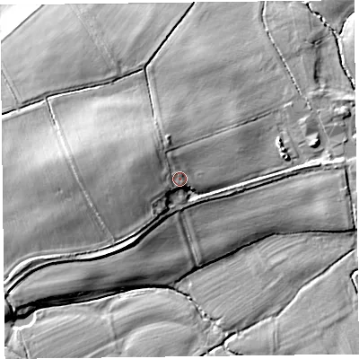 Shaded relief map of the ground around HR36ED, computed from Environment Agency LiDAR. The ground here sits at about 71 m above sea level and falls 12 m across the surrounding 800 m. Surface water reaching this point runs off ground lying to the west-north-west, 3.8 m higher.