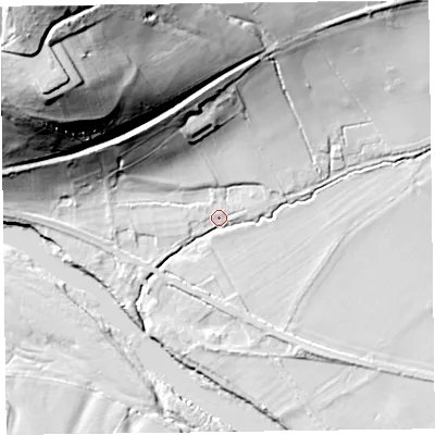 Shaded relief map of the ground around HR36EG, computed from Environment Agency LiDAR. The ground here sits at about 69 m above sea level and falls 62 m across the surrounding 800 m. Surface water reaching this point runs off ground lying to the north, 33.0 m higher.