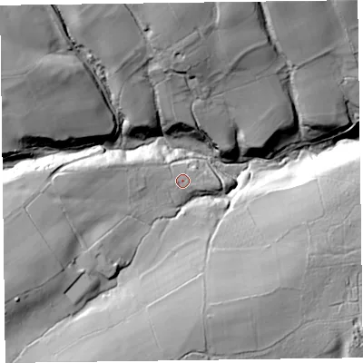 Shaded relief map of the ground around HR36JD, computed from Environment Agency LiDAR. The ground here sits at about 146 m above sea level and falls 56 m across the surrounding 800 m. Surface water reaching this point runs off ground lying to the west, 3.3 m higher.