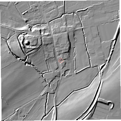 Shaded relief map of the ground around HR36NS, computed from Environment Agency LiDAR. The ground here sits at about 72 m above sea level and falls 18 m across the surrounding 800 m. Surface water reaching this point runs off ground lying to the north-west, 5.8 m higher.