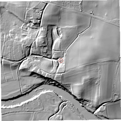 Shaded relief map of the ground around HR47LD, computed from Environment Agency LiDAR. The ground here sits at about 68 m above sea level and falls 27 m across the surrounding 800 m. Surface water reaching this point runs off ground lying to the north-east, 15.7 m higher.