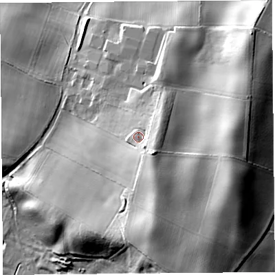 Shaded relief map of the ground around HR47PS, computed from Environment Agency LiDAR. The ground here sits at about 94 m above sea level and falls 46 m across the surrounding 800 m. Surface water reaching this point runs off ground lying to the south-east, 9.0 m higher.