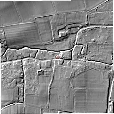 Shaded relief map of the ground around HR48AZ, computed from Environment Agency LiDAR. The ground here sits at about 61 m above sea level and falls 14 m across the surrounding 800 m. Surface water reaching this point runs off ground lying to the south-south-east, 1.9 m higher.