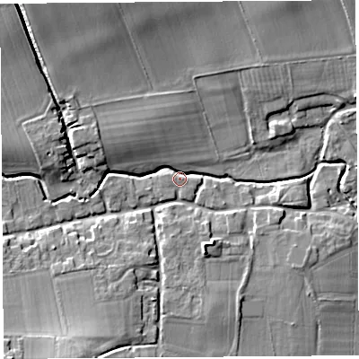 Shaded relief map of the ground around HR48BQ, computed from Environment Agency LiDAR. The ground here sits at about 61 m above sea level and falls 14 m across the surrounding 800 m. Surface water reaching this point runs off ground lying to the north-west, 12.4 m higher.