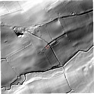 Shaded relief map of the ground around HR48HB, computed from Environment Agency LiDAR. The ground here sits at about 88 m above sea level and falls 20 m across the surrounding 800 m. Surface water reaching this point runs off ground lying to the north-north-west, 6.3 m higher.