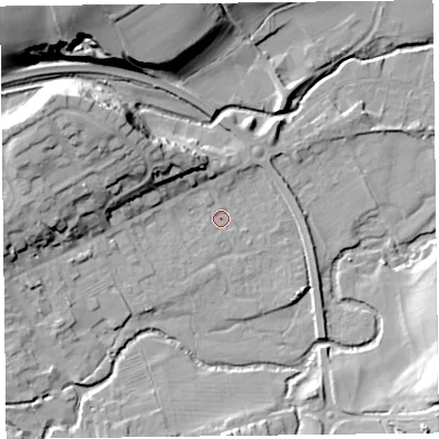 Shaded relief map of the ground around HR53TB, computed from Environment Agency LiDAR. The ground here sits at about 152 m above sea level and falls 32 m across the surrounding 800 m. Surface water reaching this point runs off ground lying to the north-west, 18.0 m higher.