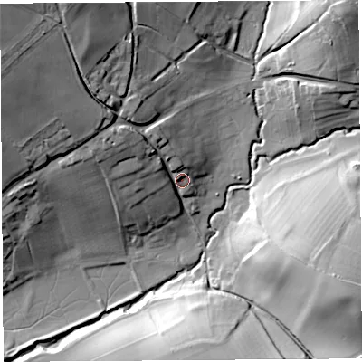 Shaded relief map of the ground around HR60EJ, computed from Environment Agency LiDAR. The ground here sits at about 93 m above sea level and falls 44 m across the surrounding 800 m. Surface water reaching this point runs off ground lying to the north-west, 15.8 m higher.