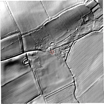 Shaded relief map of the ground around HR60JN, computed from Environment Agency LiDAR. The ground here sits at about 71 m above sea level and falls 17 m across the surrounding 800 m. Surface water reaching this point runs off ground lying to the west, 13.4 m higher.