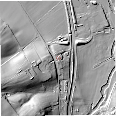 Shaded relief map of the ground around HR60NX, computed from Environment Agency LiDAR. The ground here sits at about 79 m above sea level and falls 52 m across the surrounding 800 m. Surface water reaching this point runs off ground lying to the south-south-west, 1.9 m higher.