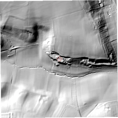Shaded relief map of the ground around HR60PE, computed from Environment Agency LiDAR. The ground here sits at about 91 m above sea level and falls 56 m across the surrounding 800 m. Surface water reaching this point runs off ground lying to the north-north-east, 16.6 m higher.