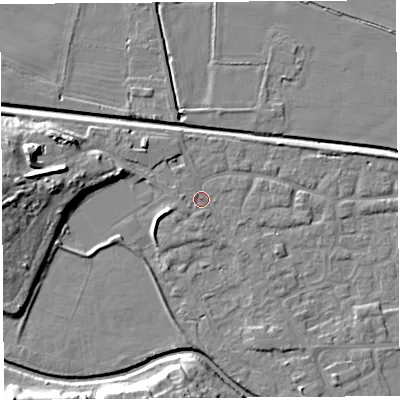 Shaded relief map of the ground around HR68EA, computed from Environment Agency LiDAR. The ground here sits at about 72 m above sea level and falls 13 m across the surrounding 800 m. Surface water reaching this point runs off ground lying to the west-south-west, 1.7 m higher.