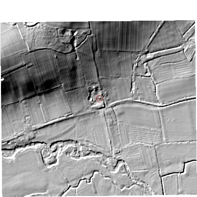 Shaded relief map of the ground around HR69AS, computed from Environment Agency LiDAR. The ground here sits at about 83 m above sea level and falls 26 m across the surrounding 800 m. Surface water reaching this point runs off ground lying to the north-west, 21.6 m higher.
