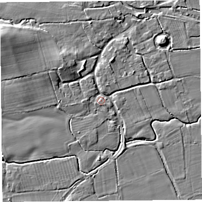 Shaded relief map of the ground around HR69BJ, computed from Environment Agency LiDAR. The ground here sits at about 85 m above sea level and falls 10 m across the surrounding 800 m. Surface water reaching this point runs off ground lying to the north-west, 9.6 m higher.