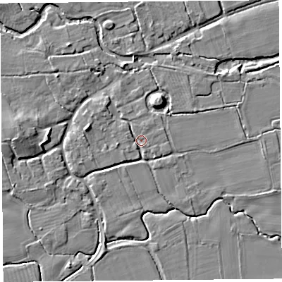 Shaded relief map of the ground around HR69BP, computed from Environment Agency LiDAR. The ground here sits at about 85 m above sea level and falls 7 m across the surrounding 800 m. Surface water reaching this point runs off ground lying to the west-north-west, 3.6 m higher.