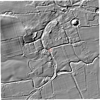 Shaded relief map of the ground around HR69BQ, computed from Environment Agency LiDAR. The ground here sits at about 84 m above sea level and falls 10 m across the surrounding 800 m. Surface water reaching this point runs off ground lying to the west-north-west, 9.1 m higher.
