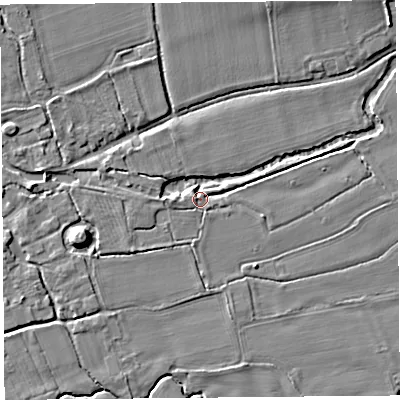 Shaded relief map of the ground around HR69BY, computed from Environment Agency LiDAR. The ground here sits at about 84 m above sea level and falls 8 m across the surrounding 800 m. Surface water reaching this point runs off ground lying to the south-west, 2.6 m higher.