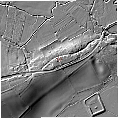 Shaded relief map of the ground around HR69DB, computed from Environment Agency LiDAR. The ground here sits at about 78 m above sea level and falls 16 m across the surrounding 800 m. Surface water reaching this point runs off ground lying to the west-south-west, 9.1 m higher.