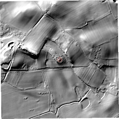 Shaded relief map of the ground around HR69DQ, computed from Environment Agency LiDAR. The ground here sits at about 86 m above sea level and falls 27 m across the surrounding 800 m. Surface water reaching this point runs off ground lying to the north-west, 1.1 m higher.