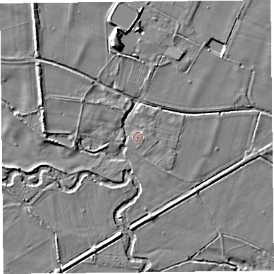 Shaded relief map of the ground around HR69HN, computed from Environment Agency LiDAR. The ground here sits at about 101 m above sea level and falls 10 m across the surrounding 800 m. Surface water reaching this point runs off ground lying to the east, 0.9 m higher.