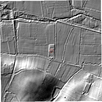 Shaded relief map of the ground around HR69RW, computed from Environment Agency LiDAR. The ground here sits at about 85 m above sea level and falls 11 m across the surrounding 800 m. Surface water reaching this point runs off ground lying to the south-south-west, 10.0 m higher.