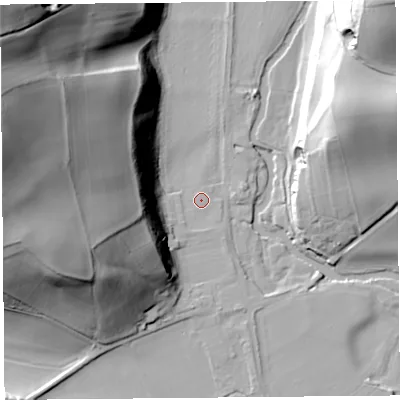Shaded relief map of the ground around HR69TQ, computed from Environment Agency LiDAR. The ground here sits at about 98 m above sea level and falls 72 m across the surrounding 800 m. Surface water reaching this point runs off ground lying to the west-south-west, 34.3 m higher.