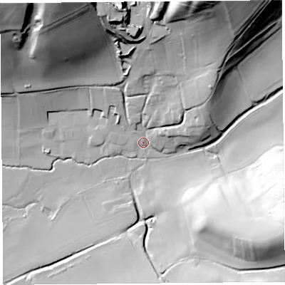 Shaded relief map of the ground around HR69TR, computed from Environment Agency LiDAR. The ground here sits at about 137 m above sea level and falls 65 m across the surrounding 800 m. Surface water reaching this point runs off ground lying to the north-north-east, 58.3 m higher.