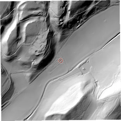 Shaded relief map of the ground around HR69TU, computed from Environment Agency LiDAR. The ground here sits at about 164 m above sea level and falls 127 m across the surrounding 800 m. Surface water reaching this point runs off ground lying to the north-west, 48.2 m higher.