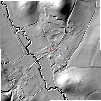 Shaded relief map of the ground around HR74HJ, computed from Environment Agency LiDAR. The ground here sits at about 91 m above sea level and falls 35 m across the surrounding 800 m. Surface water reaching this point runs off ground lying to the north-north-east, 29.0 m higher.