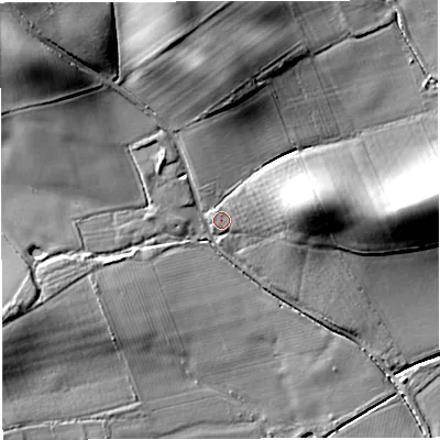 Shaded relief map of the ground around HR81HB, computed from Environment Agency LiDAR. The ground here sits at about 68 m above sea level and falls 23 m across the surrounding 800 m. Surface water reaching this point runs off ground lying to the north, 15.2 m higher.