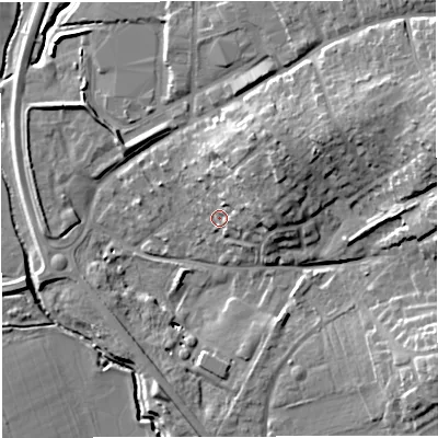 Shaded relief map of the ground around HR82GL, computed from Environment Agency LiDAR. The ground here sits at about 51 m above sea level and falls 21 m across the surrounding 800 m. Surface water reaching this point runs off ground lying to the north-east, 10.0 m higher.