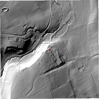 Shaded relief map of the ground around HR82NJ, computed from Environment Agency LiDAR. The ground here sits at about 91 m above sea level and falls 47 m across the surrounding 800 m. Surface water reaching this point runs off ground lying to the south-west, 11.5 m higher.