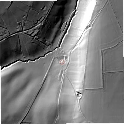 Shaded relief map of the ground around HR82NS, computed from Environment Agency LiDAR. The ground here sits at about 88 m above sea level and falls 47 m across the surrounding 800 m. Surface water reaching this point runs off ground lying to the east, 35.4 m higher.