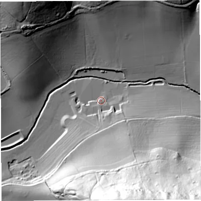 Shaded relief map of the ground around HR95SG, computed from Environment Agency LiDAR. The ground here sits at about 51 m above sea level and falls 104 m across the surrounding 800 m. Surface water reaching this point runs off ground lying to the south-south-east, 93.7 m higher.