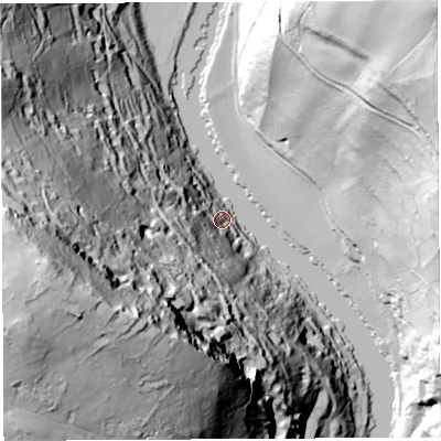 Shaded relief map of the ground around HR96BL, computed from Environment Agency LiDAR. The ground here sits at about 29 m above sea level and falls 164 m across the surrounding 800 m. Surface water reaching this point runs off ground lying to the south-west, 154.5 m higher.