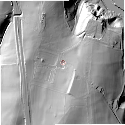 Shaded relief map of the ground around HR96HT, computed from Environment Agency LiDAR. The ground here sits at about 81 m above sea level and falls 69 m across the surrounding 800 m. Surface water reaching this point runs off ground lying to the south-south-east, 13.0 m higher.