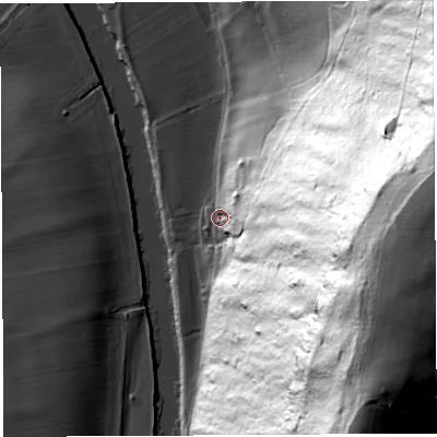 Shaded relief map of the ground around HR96JN, computed from Environment Agency LiDAR. The ground here sits at about 26 m above sea level and falls 151 m across the surrounding 800 m. Surface water reaching this point runs off ground lying to the east-south-east, 140.9 m higher.