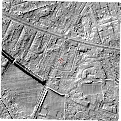Shaded relief map of the ground around HU106LU, computed from Environment Agency LiDAR. The ground here sits at about 10 m above sea level and falls 17 m across the surrounding 800 m. Surface water reaching this point runs off ground lying to the west-south-west, 10.0 m higher.